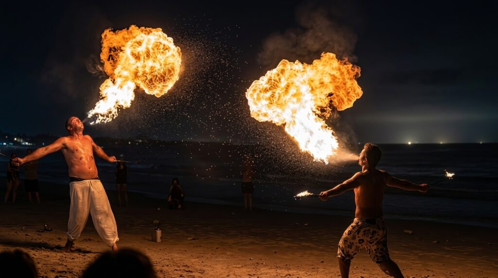 Spettacoli di giocoleria infuocata e danza del ventre in Puglia e regioni limitrofe. Servizi professionali di mangiafuoco, sputafuoco, LED show con ali luminose e cartomanzia per rendere indimenticabili matrimoni, eventi aziendali, sagre e feste private. Esecuzioni artistiche in totale sicurezza adattabili a qualsiasi spazio all'aperto o location storica. Disponibili in Puglia, Basilicata, Molise e Campania.